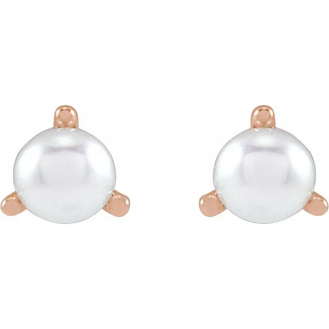 3 Prong Pearl Stud Earrings