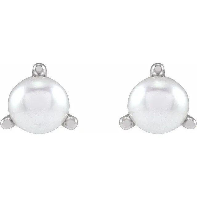 3 Prong Pearl Stud Earrings