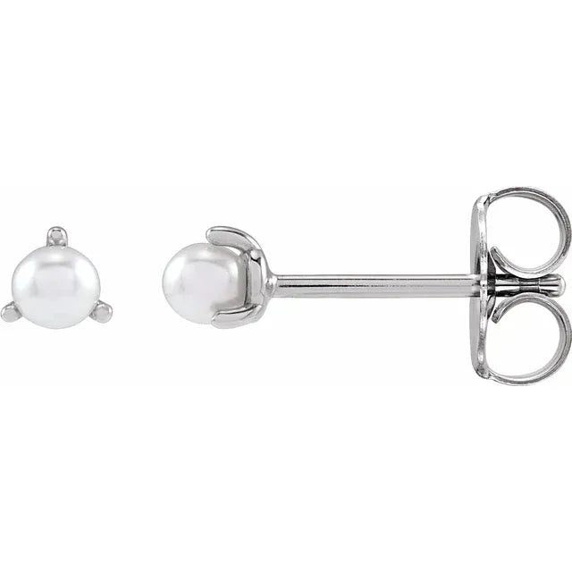 3 Prong Pearl Stud Earrings