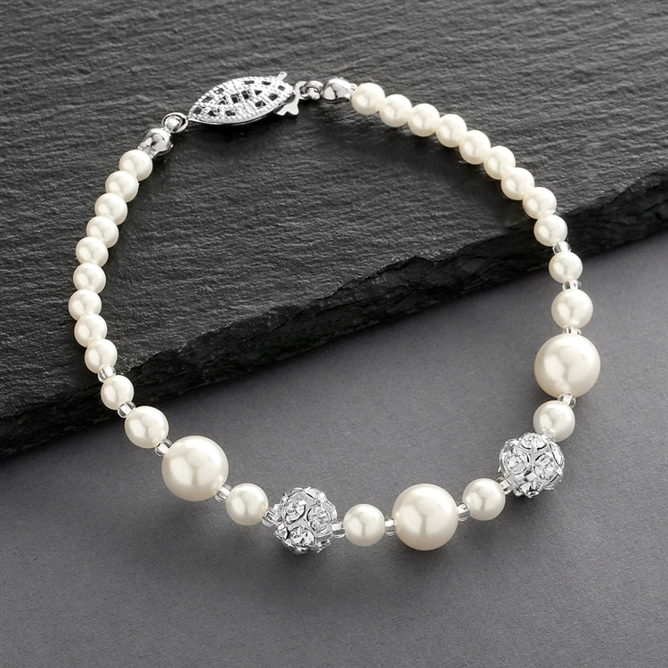 Dainty Pearl And Rhinestone Bridal Bracelet