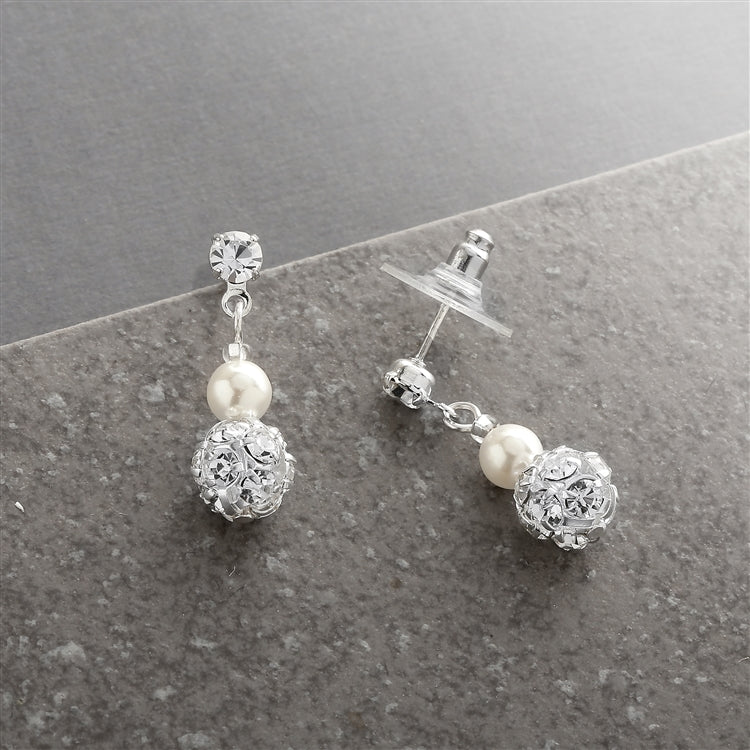 Dainty Pearl And Rhinestone Wedding Earrings