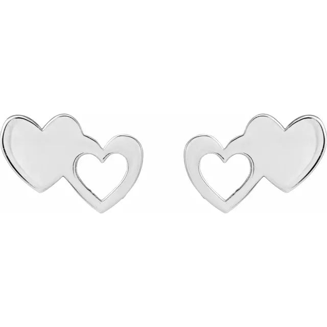 Silver Double Heart Earrings for Anniversary Gifting