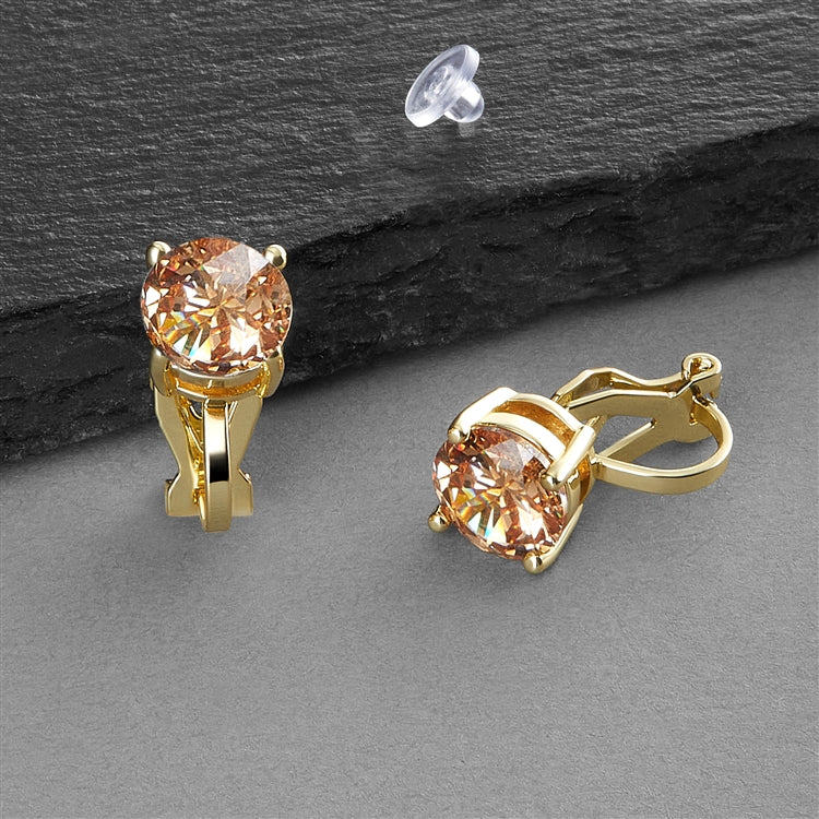 Cz Solitaire Champagne Earrings