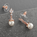 Load image into Gallery viewer, Rose Gold CZ Marquis Trio Earrings with Pearl Drop
