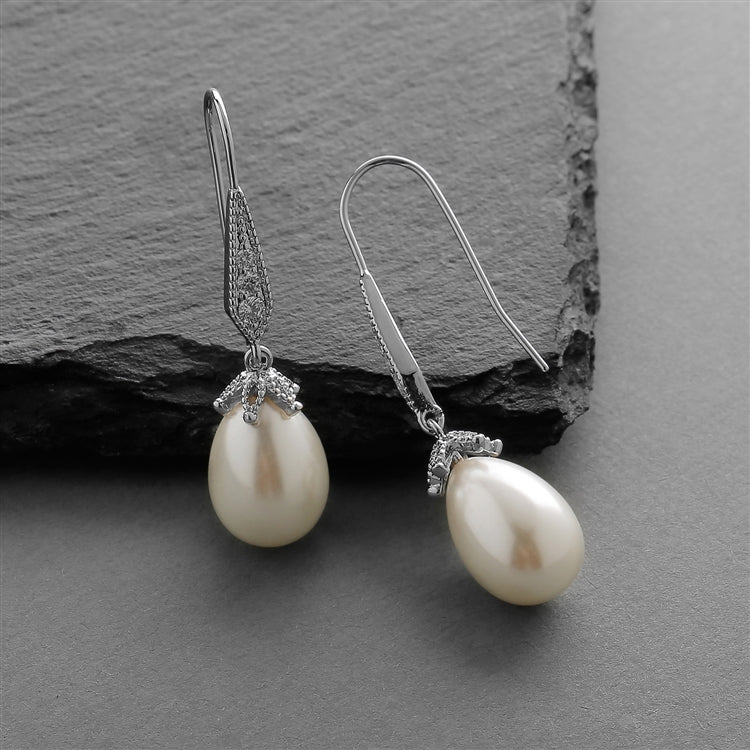 Vintage Pearl Teardrop Wedding Earrings