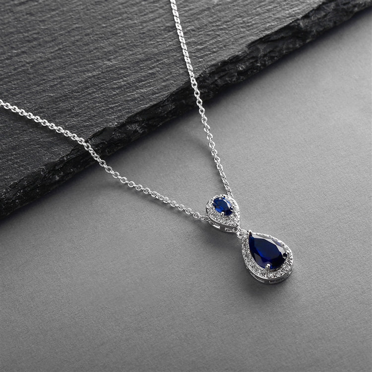 Cubic Zirconia & Blue Sapphire Pendant Necklace