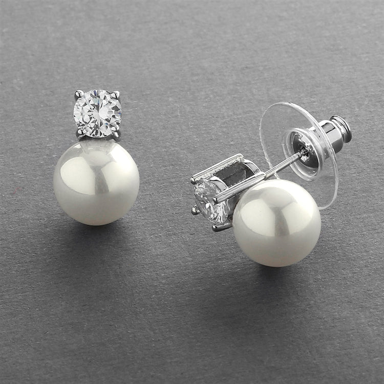 Cubic Zirconia Pearl Bridal Earrings