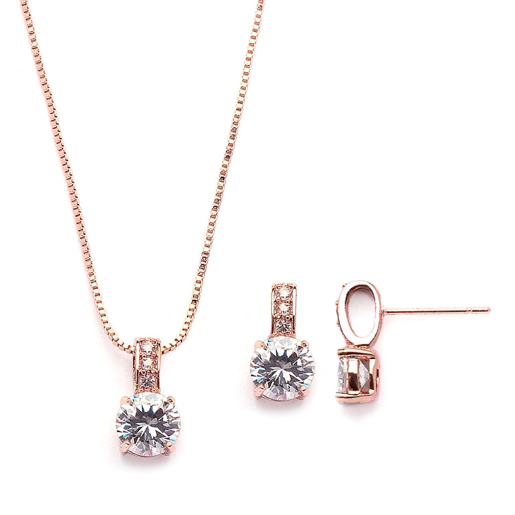 Feminine Rose Gold Necklace And Earrings Set