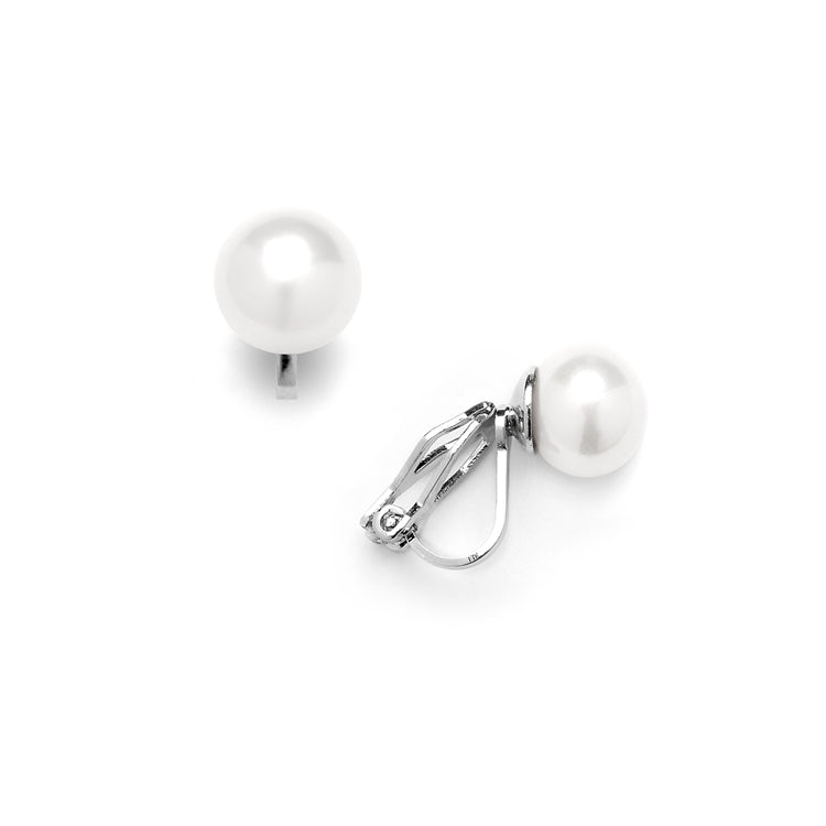 Dreamy White Pearl Clip On Stud Earrings