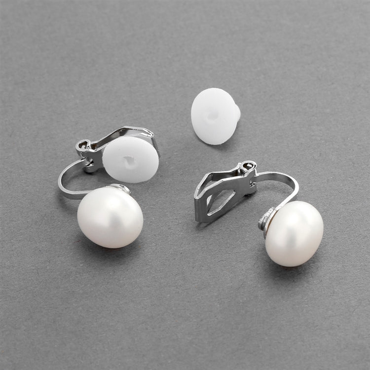 Dreamy White Pearl Clip On Stud Earrings