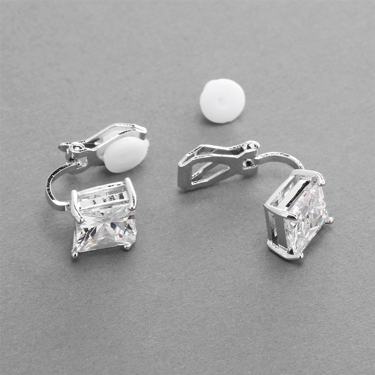 Princess Cut Solitaire Clip On Earrings