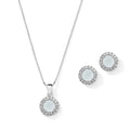 Blue Opal Halo Bridal Necklace And Earrings Set