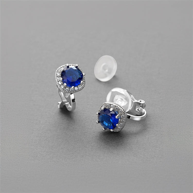 Halo Stud Sapphire Cz Earrings