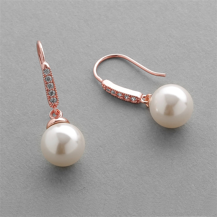 14k Rose Gold Pearl Drop Earrings