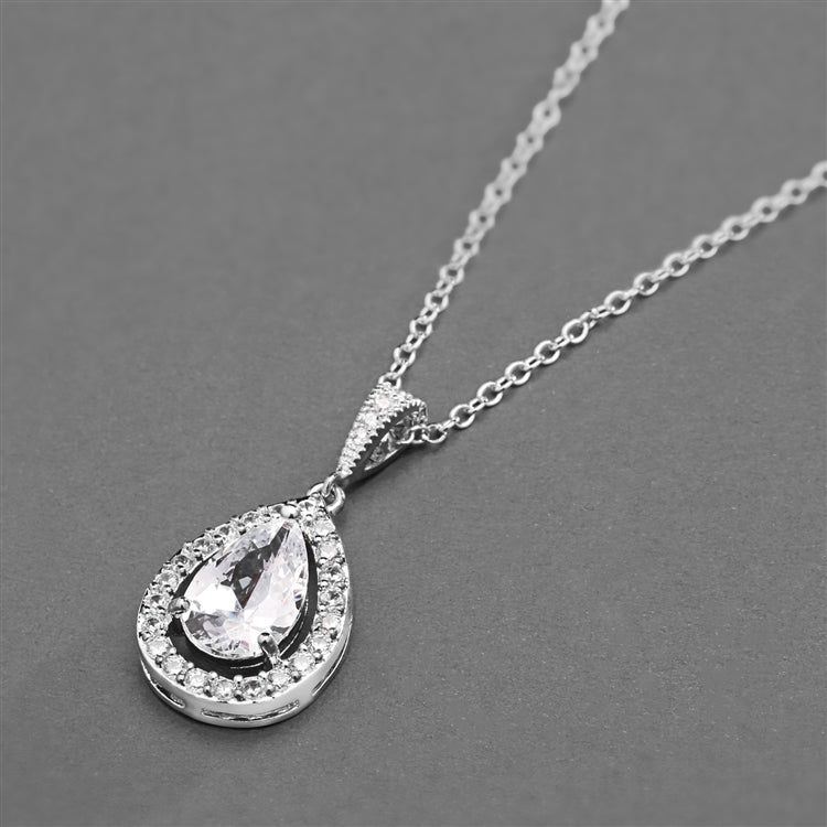 Cubic Zirconia Bridal Necklace with Pear-Shaped Drop