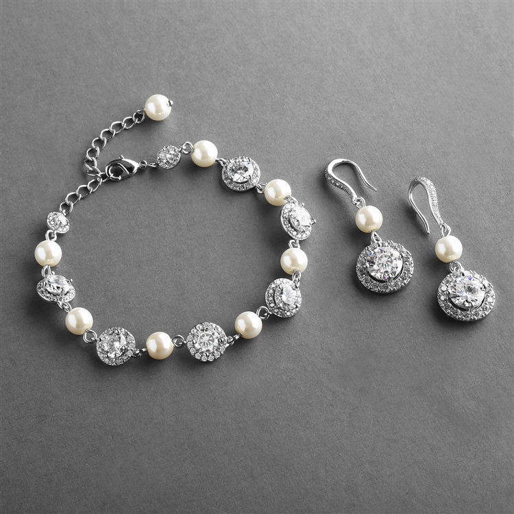 Feminine Ivory Pearl Bridal Bracelet And Earring Set