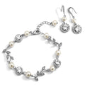 Pearl And Cubic Zirconia Bracelet and Earrings Set