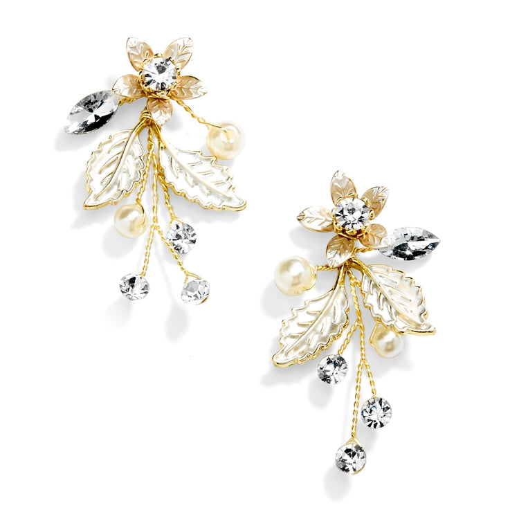 Gold Vine Earrings With Crystals