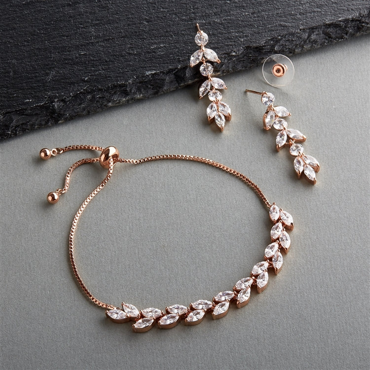 Rose Gold Bridal Bracelet And Earring Set