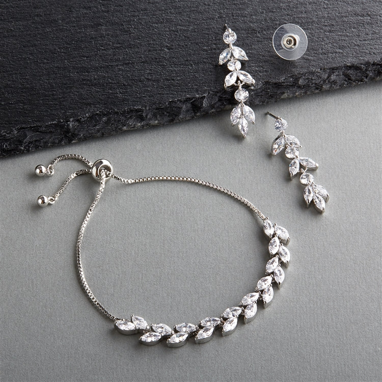 Cubic Zirconia Silver Bridal Bracelet & Earrings Set