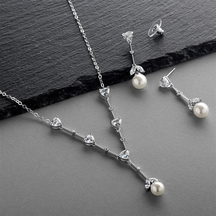 Silver Cubic Zirconia Necklace And Earring Set