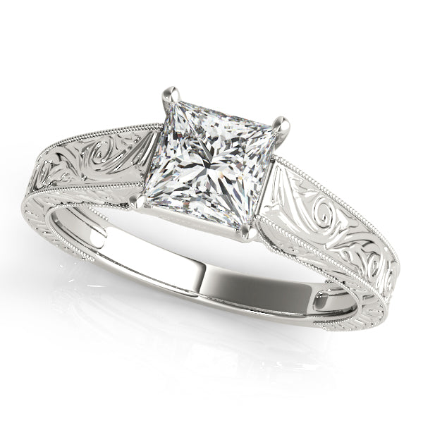 Solitaire Princess Engagement Ring With Trellis Design