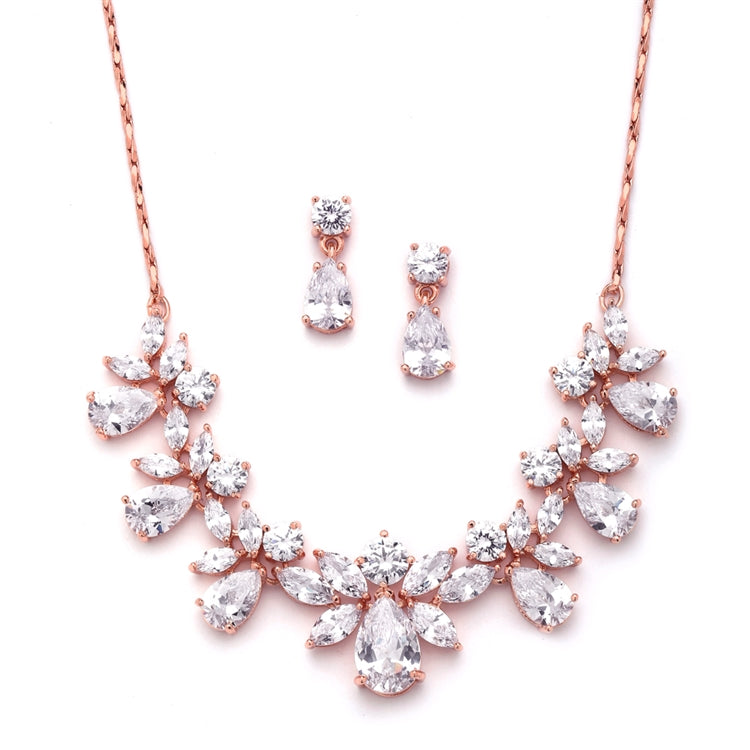 Bridal Rose Gold Necklace And Earring Set